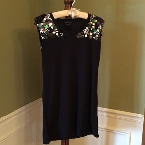 BCBGMAXAZRIA Sleeveless Black Beaded Mini Dress